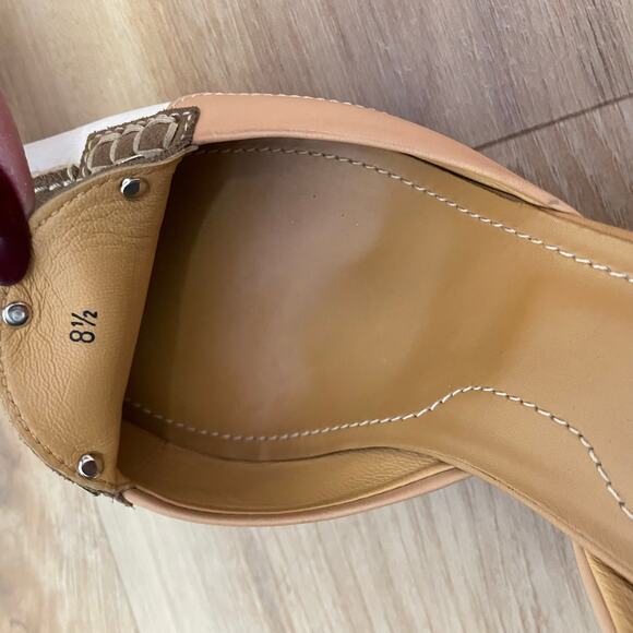 Tod’s Debbie Slingback pumps pointed toe loafer style tan brow white size 8.5 - Picture 9 of 11